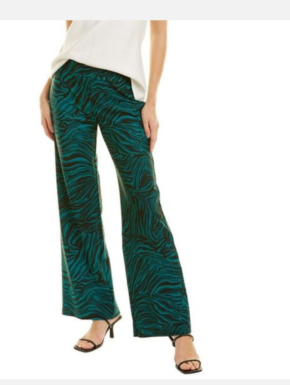 NWT Jude Connally Trixie Wide-Leg Pull-On Pants Zebra Jade Green Black Large NWT